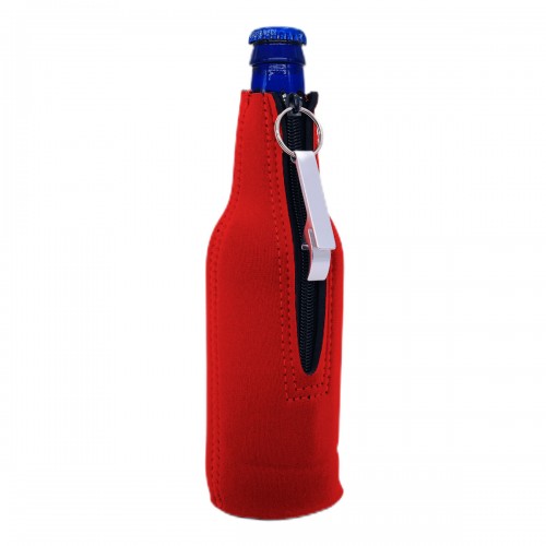 Zipper Beer Bottle Koozie (Red) - Texas Rhinestone